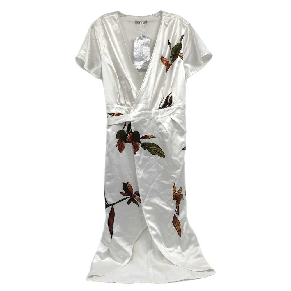Fehaute White Leaf Print Satin Wrap Maxi Dress | Women’s Size 12